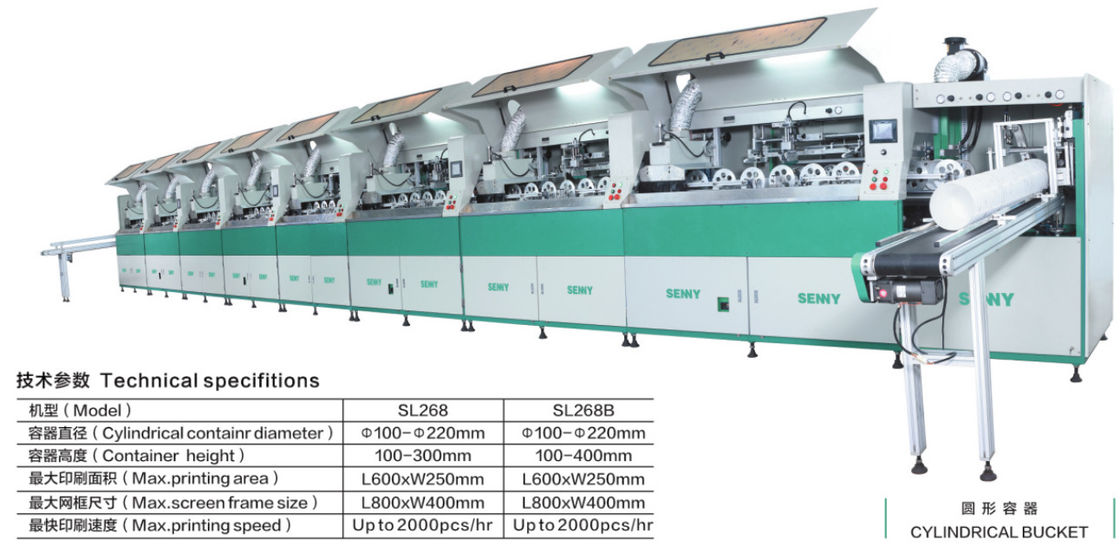 Kova için 600 * 250mm 2000pcs / Hr Çok Renkli Serigrafi Baskı Makinesi